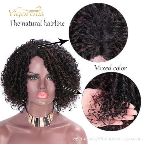 vigorous Highlight Short Bob Cut Fiber Cheap Gluless Mixed Black Bug Best Heat Resistant Synthetic Wig Vendors